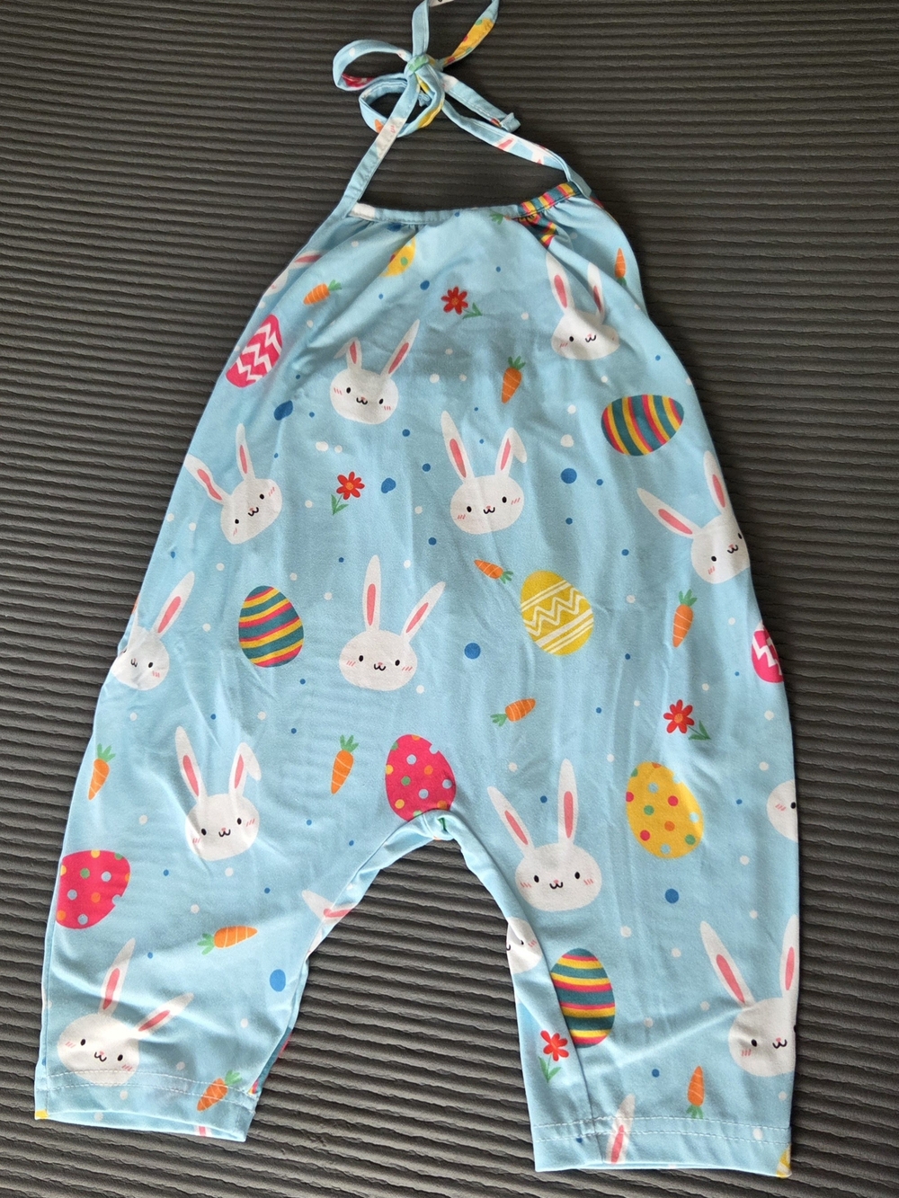 Cute Bunny & Easter Egg Light Blue Halter Romper 2T